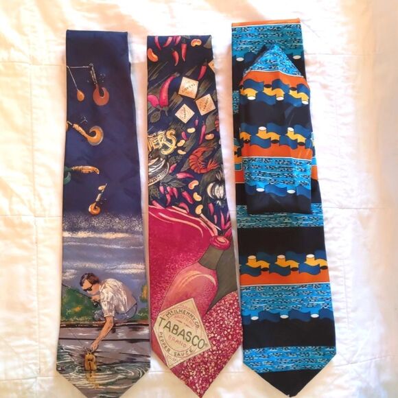 Neck Tie Bundle Abstract Fishing Pocket Hanky Tobasco - Picture 1 of 2